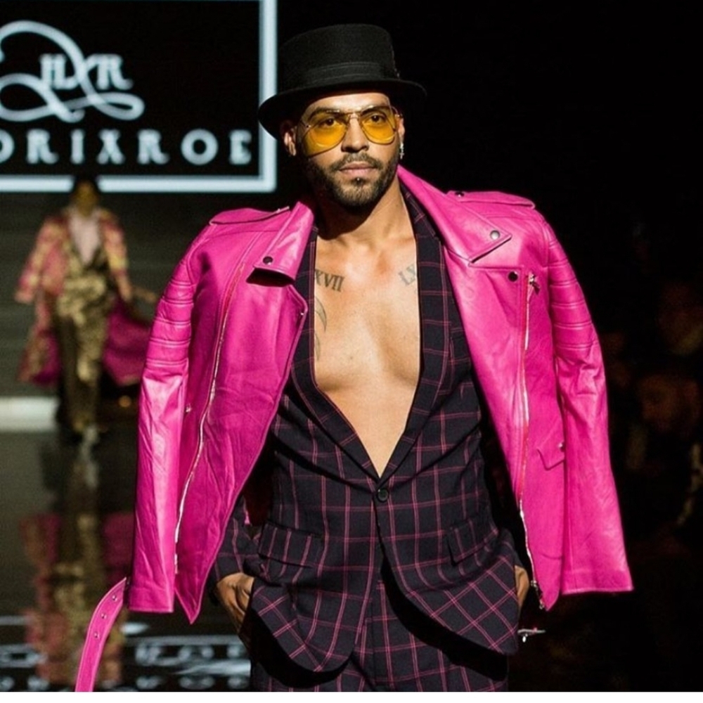 TORONTO designer Henrix Row hot pink leather biker jacket 2018 Runway size L